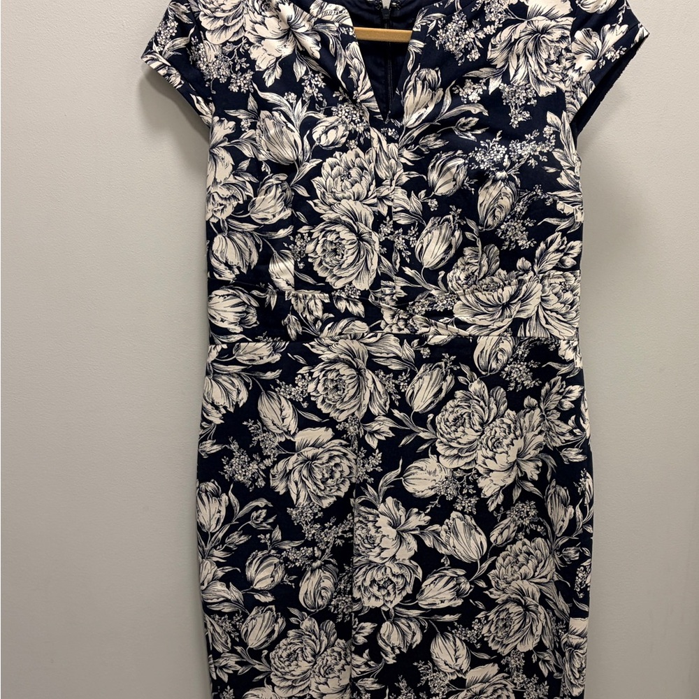 Ann Taylor Navy and Cream Floral Midi Dress